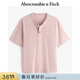 Abercrombie & Fitch經(jīng)典小麋鹿圖案男裝25夏季美式重磅寬松亨利領(lǐng)短袖T恤 淺粉色 L (180/108A)尺碼偏大