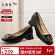 紅蜻蜓粗跟單鞋女春秋女鞋法式氣質(zhì)高跟鞋通勤皮鞋WFB15027 黑色 39