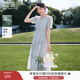 香影v領(lǐng)藍色萊賽爾天絲連衣裙女2025夏季新款刺繡超好看收腰裙子 航線(xiàn)藍 S 155/80A/85-95斤