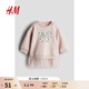 H&M童裝女?huà)脒B衣裙冬季印花圓領(lǐng)長(cháng)袖印花衛衣薄紗裙公主裙1246188 淺灰粉色/蝴蝶結 80 80/48