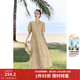 茵曼（INMAN）純棉法式氣質(zhì)連衣裙女裝2026夏季新品顯瘦V領(lǐng)泡泡袖A字長(cháng)裙子 卡其色 M