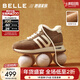 百麗（Belle）復古跑道高幫鞋女冬季新款商場(chǎng)同款厚底加絨休閑鞋E6Q1DDD5 棕色-厚絨 36 (230mm)