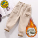 小黃鴨女童褲子秋冬款女寶寶加絨保暖兒童長(cháng)褲冬季加厚燈芯絨衛褲 杏色-加絨（適合零上） 110 建議100-110cm3-4歲