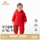 英氏（YEEHOO）嬰幼兒連體衣2025冬季男女寶寶連帽長(cháng)袖加厚保暖羽絨哈衣超韌絨 新年紅 80 cm （建議9-18個(gè)月）