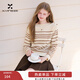 香影條紋針織衫女2025冬季新款寬松慵懶風(fēng)長(cháng)袖一字領(lǐng)套頭毛衣上衣 米咖 L 165/88A/110-125斤