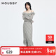 moussy 2025新品甜美清新荷葉邊長(cháng)袖格子連衣裙028IAA33-1001 075花紋米色 S