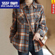 羅蒙（ROMON）磨毛格子襯衫女25春夏新款港風(fēng)休閑寬松大尺碼女裝疊穿襯衣外套 XL 125-140斤
