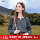 百圖betu女裝2025秋季新款襯衫復古休閑色織小格子長(cháng)袖襯衣女2508T46 蘭黑 M