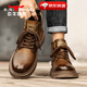 公牛世家男鞋新款春夏季英倫馬丁靴男士高幫大頭皮鞋子男復古加絨工裝短靴 紅棕【四季款單鞋】GN124101336 43 (265mm) （標準運動(dòng)碼）