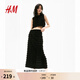 H&M女裝春季流蘇邊中長(cháng)半身裙1289926 深棕色 S 160/68