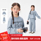 茵曼童裝女童時(shí)尚休閑套裝動(dòng)物印花春秋季中大童衛衣褲兩件套 花灰色 150