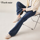 塔馳密司2026春季新款時(shí)尚百搭高腰松緊腰系帶微喇叭牛仔褲女長(cháng)褲 復古藍 27