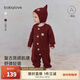babylove【清倉】嬰兒連體衣秋冬款針織哈衣爬服純色寶寶外出保暖圣誕衣服 深磚紅 80cm