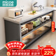 四季沐歌廚房置物架櫥柜餐邊收納柜碗柜微波爐烤箱落地置物儲物柜用具大全 加厚巖板【灰3層120*40*80】
