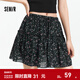 森馬半身裙女碎花雪紡俏皮森系2025夏季新款設計感木耳邊蓬蓬短裙 黑色調00499 L
