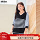 MsShe【拼接假兩件條紋針織衫】大碼女裝2025秋冬胖mm寬松V領(lǐng)毛衣 升級面料-藏青藍色現貨 2XL