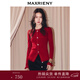 MAXRIENY復古宮廷穿搭亮皮扣套頭毛針織衫25冬款x型收腰顯瘦上衣 紅色 L