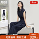 對白設計感交叉綁帶連體褲女2025夏新款時(shí)髦通勤氣質(zhì)連體衣闊腿褲 藏青藍 M