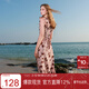 三彩2025夏季新款U領(lǐng)浪漫碎花雪紡裙印花大擺連衣裙長(cháng)裙M