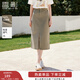 香影美式復古綠色牛仔半身裙女2025夏季新款純棉高腰前開(kāi)叉a字裙 灰綠 L 165/68A/110-125斤