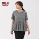 MUJI女式 泡泡紗 短袖罩衫 t恤上衣打底衫女款內搭 女裝 BC2PDA5A 黑色格紋 S (155/80A)