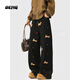 OEMG  美式臘腸狗貼布牛仔褲子男士秋季百搭設計感闊腿長(cháng)刺繡直筒拖地 黑色 XL [建議110-130斤]