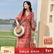 尚都比拉春秋中長(cháng)款印花紅色連衣裙氣質(zhì)女神范顯瘦度假裙子 紅花 S 