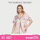維多利亞的秘密 緞面奢華短袖短褲送女友禮物睡衣套裝女襯衫式送女友家居 5W3S粉色條紋 11253923 S