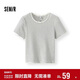 森馬（Semir）短袖T恤女夏季短款蕾絲花邊圓領(lǐng)緊身衣服顯瘦條紋衫102325100007