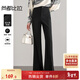 尚都比拉春秋新款休閑褲女通勤高腰顯瘦微喇叭褲氣質(zhì)百搭長(cháng)褲 雅黑色  M 