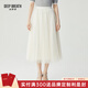 深呼吸DEEP BREATH女裝松緊高腰半身百褶紗裙A200279 米白 M (3)