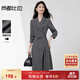 尚都比拉氣質(zhì)平駁領(lǐng)長(cháng)袖連衣裙女秋季不規則下擺西裝裙收腰顯瘦中長(cháng)裙