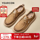 意爾康男鞋復古工裝休閑皮鞋軟底舒適袋鼠鞋 59102W 黃棕    42   