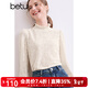 百圖betu女裝秋季新款T恤立領(lǐng)蝴蝶提花針織長(cháng)袖T恤女2409T44 淺杏色 L