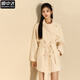 雪中飛（SNOWFLYING）千金羊絨毛呢外套女2025冬季新款韓系圍脖金扣小個(gè)子雙面呢子大衣 米白色 XXS