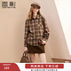 香影英倫風(fēng)格子襯衫女2025冬季新款寬松咖色復古長(cháng)袖翻領(lǐng)襯衣外套 咖格 S 155/80A/85-95斤