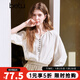 百圖betu女裝2025夏季新款襯衫七分袖麻料混紡插肩袖顯瘦襯衫2503T39 米白 M