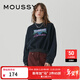 moussy【新復古回潮】 復古條紋創(chuàng  )意圖案印花短款衛衣010HSQ90-0271 020黑色 均碼