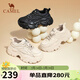 駱駝（CAMEL）老爹鞋女網(wǎng)布皮面拼接雙系帶厚底休閑鞋 L24S283079R 杏色絨里 37