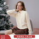 香影白色軟糯毛衣女長(cháng)袖2026春裝新款木耳邊新年穿搭立領(lǐng)針織上衣 鷺白 上衣 M 160/84A/95-110斤