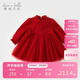 戴維貝拉女童加絨連衣裙秋冬兒童紅色公主裙周歲禮服裙子