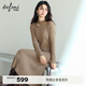 伊芙麗（eifini）蔣欣代言伊芙麗半高領(lǐng)修身咖色打底內搭連衣裙女2025冬季新款 夾花駝 S