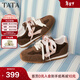 他她（TATA）緞面物語(yǔ)女鞋春季阿甘鞋休閑德訓鞋平底運動(dòng)鞋GXT03AM6 棕/粉 38
