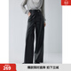 ELLE摩登高級感pu皮休閑褲女2025秋季新款顯瘦通勤時(shí)髦皮褲闊腿褲 黑色 XL