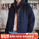 馬登復古藏青色收腰休閑加厚防風(fēng)連帽毛呢呢子外套開(kāi)衫上衣女秋冬 藏青色 L (120-130斤/卡碼拍小)