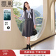 香影（xiangying）假兩件連衣裙女2026春季新款學(xué)院風(fēng)氣質(zhì)襯衫拼接收腰灰色裙子 灰色 S