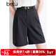 百圖betu女裝春夏新款短褲簡(jiǎn)約高腰闊腿復古百搭短褲女2403T80 深灰 M