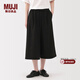 MUJI女式 易干彈力泡泡紗輕便七分褲 褲子女款25年夏季女裝BE1VSA5S 黑色 S （155/62A）