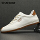 Q ZHIHE2026春季款輕奢男士軟牛皮真皮小白鞋士板鞋百搭透氣鞋子德訓鞋 白色 42 (260mm)