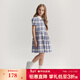 E·LAND KIDS衣戀夏季新品女童甜美復古泡泡袖格紋連衣裙 Blue藍色/50 150 cm